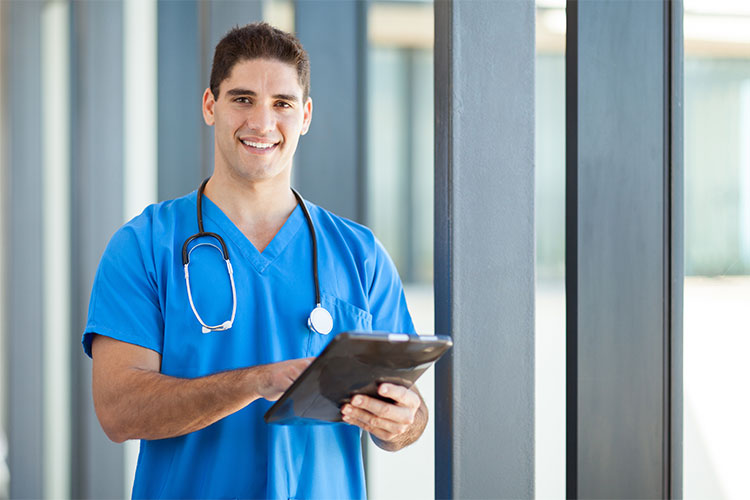 doctor checking notes for patient