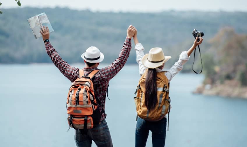 Couple family traveling together