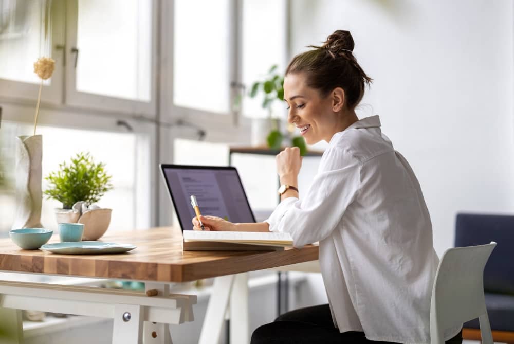 Woman working from home.