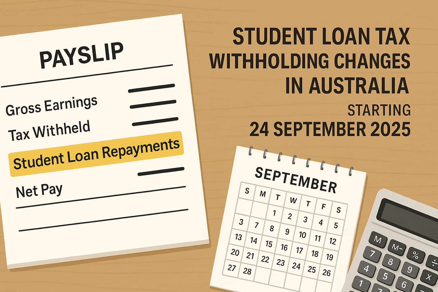 Student loan tax withholding changes in Australia starting 24 September 2025 – payslip showing HELP repayment adjustment.