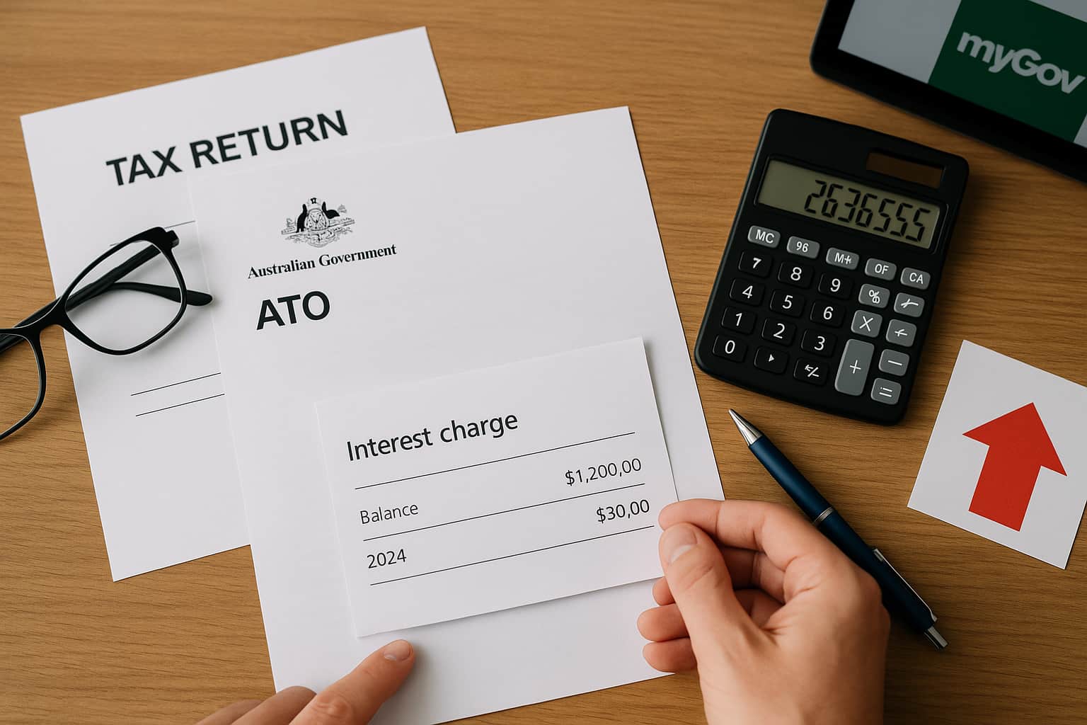 Person looking at tax return and ato tax debt that is no longer tax deductible